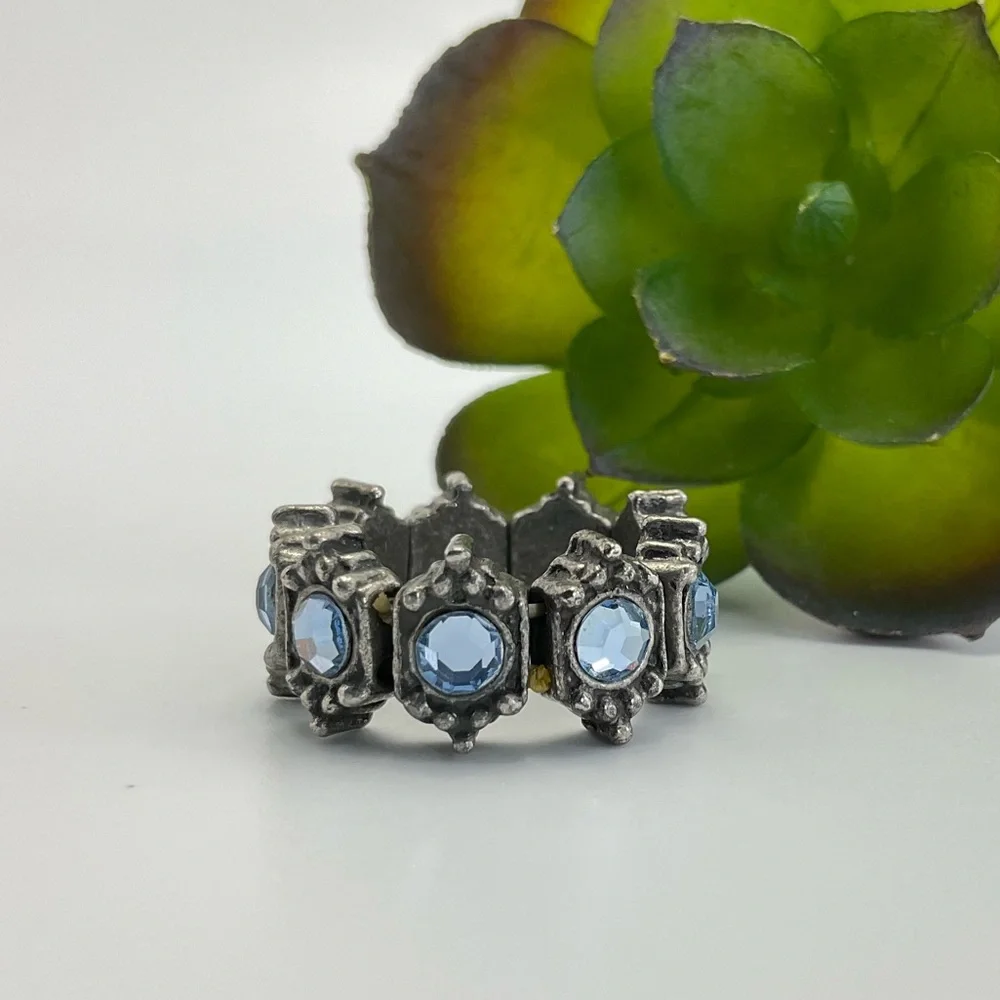 Vintage Blue Crystal Stretch Ring, Gothic, Faux Aquamarine, Medieval Core